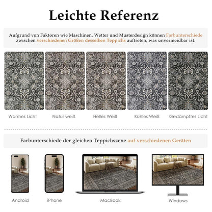 Vintage Teppich Schwarz 300x400cm – Waschbarer Wohnzimmerteppich