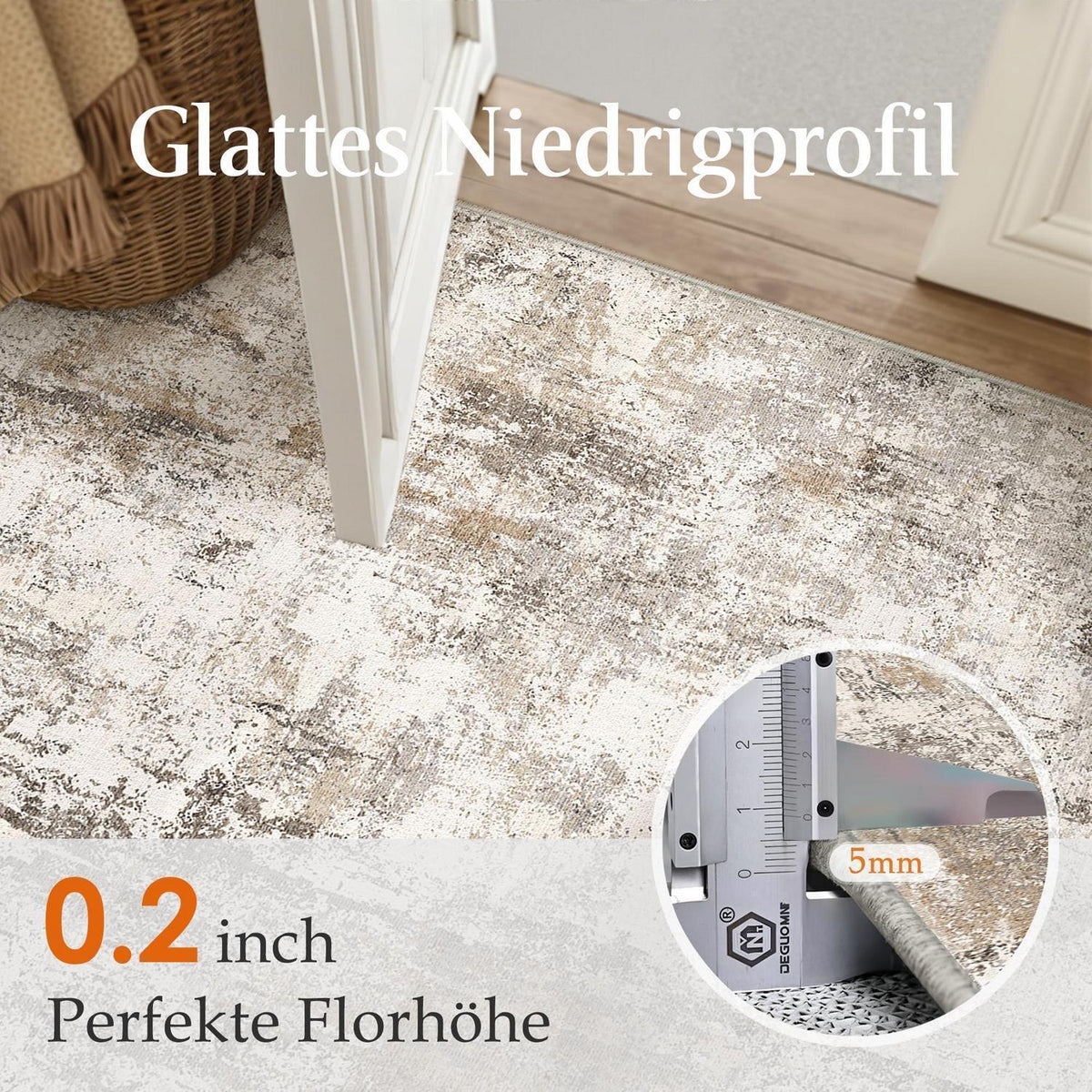 Brauner Grau Teppich 300x400cm – Waschbar & Rutschfest