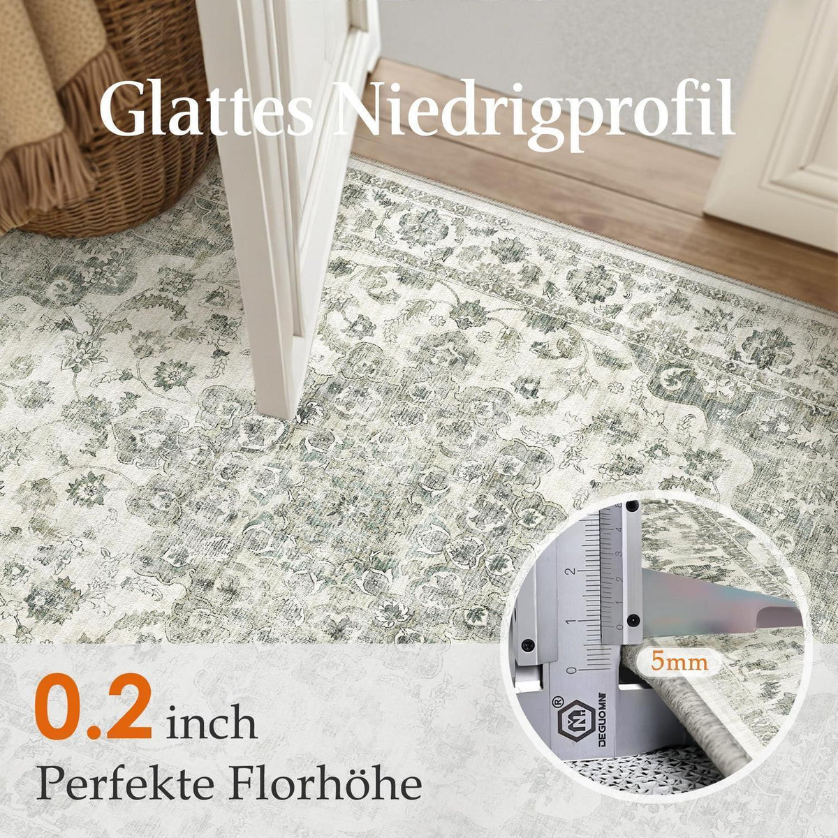 Vintage Teppich Grün 160x230cm - Waschbarer Wohnzimmerteppich
