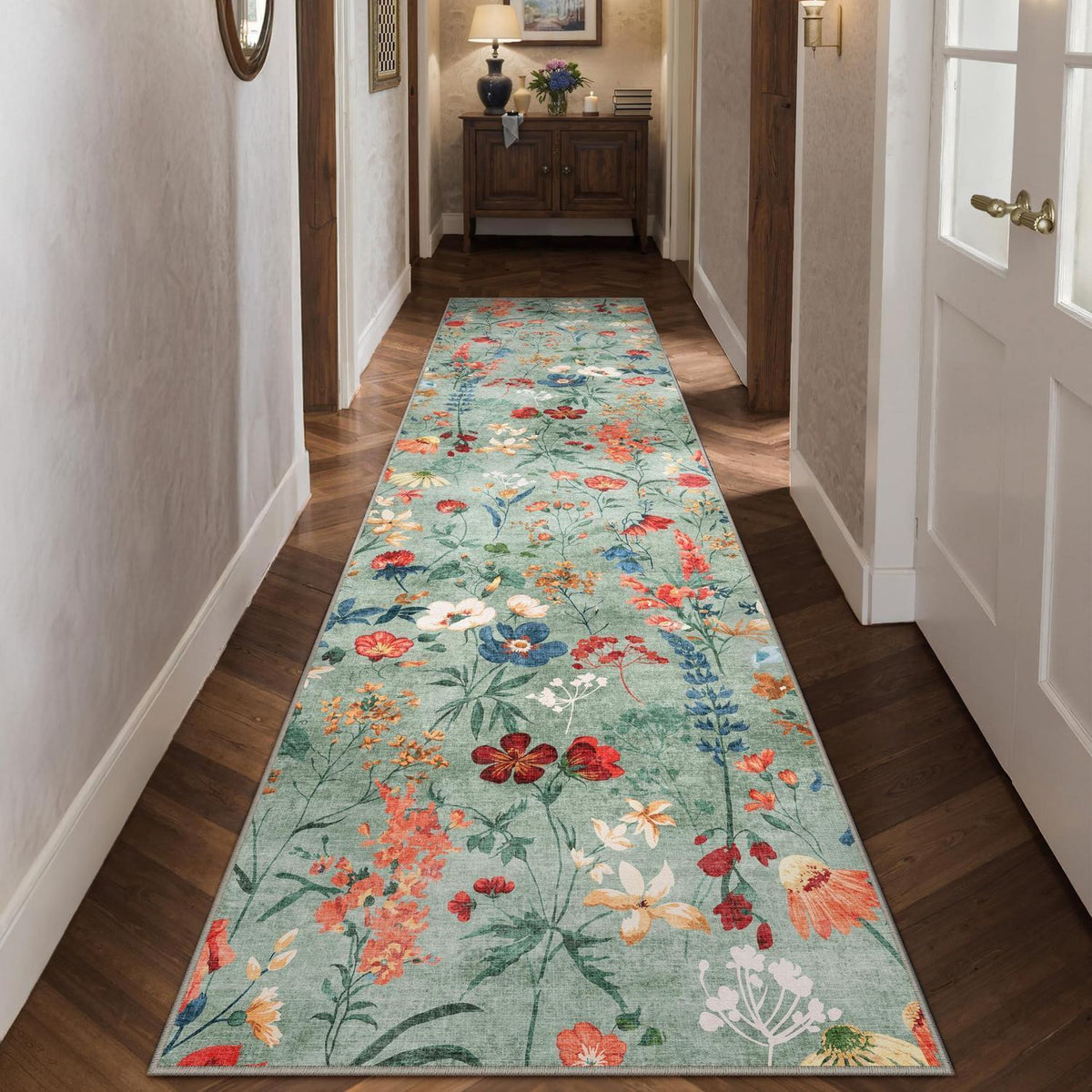Grüner Läufer 80x400cm – Waschbarer Teppichläufer für Flur & Co.