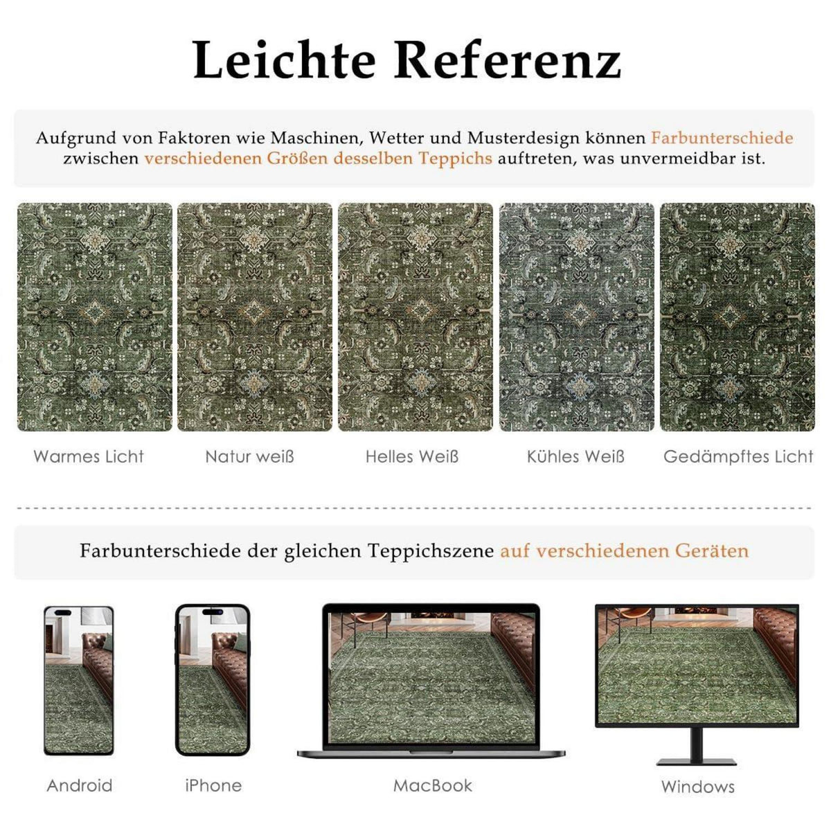Vintage Teppich Grün 300x400cm – Waschbarer Retro Wohnteppich