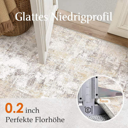 Beiger Grau Teppich 300x400cm – Waschbar & Rutschfest