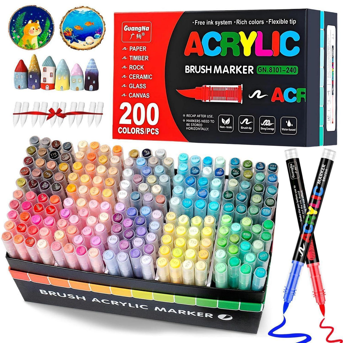 Acrylmarker Set 200 Farben – Pinselspitze für Stein, Holz & mehr