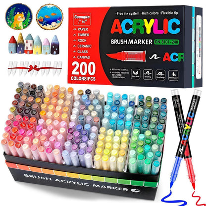 Acrylmarker Set 200 Farben – Pinselspitze für Stein, Holz & mehr
