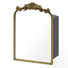 40x60cm Spiegelschrank Bad mit Stauraum & Resin-Blumen, Antik Gold