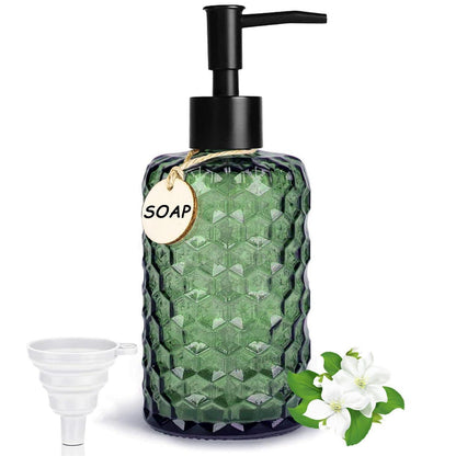 Glas Seifenspender 500ml Wabendesign – Grün mit Trichter