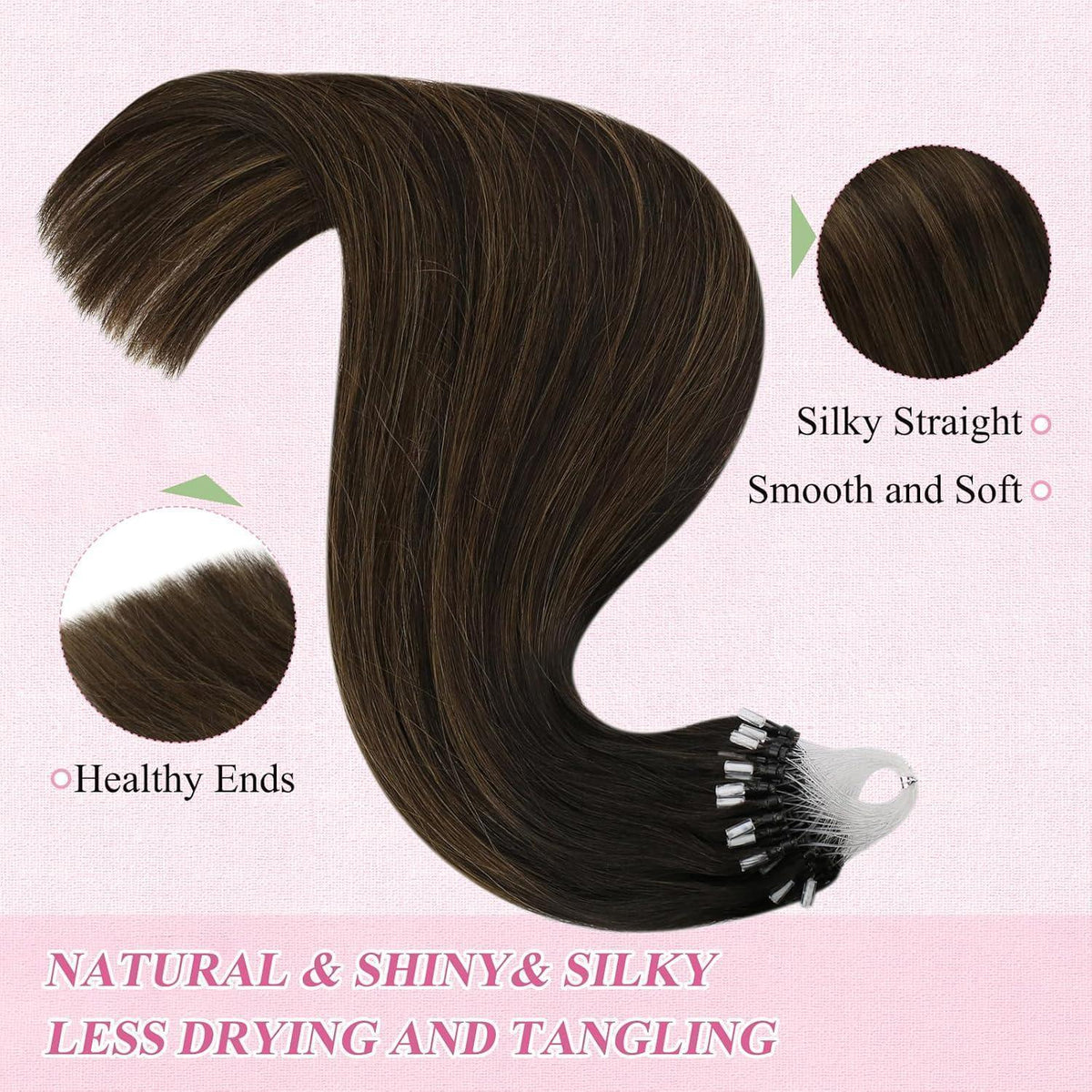 Echthaar Micro Ring Extensions Braun Balayage 55 cm