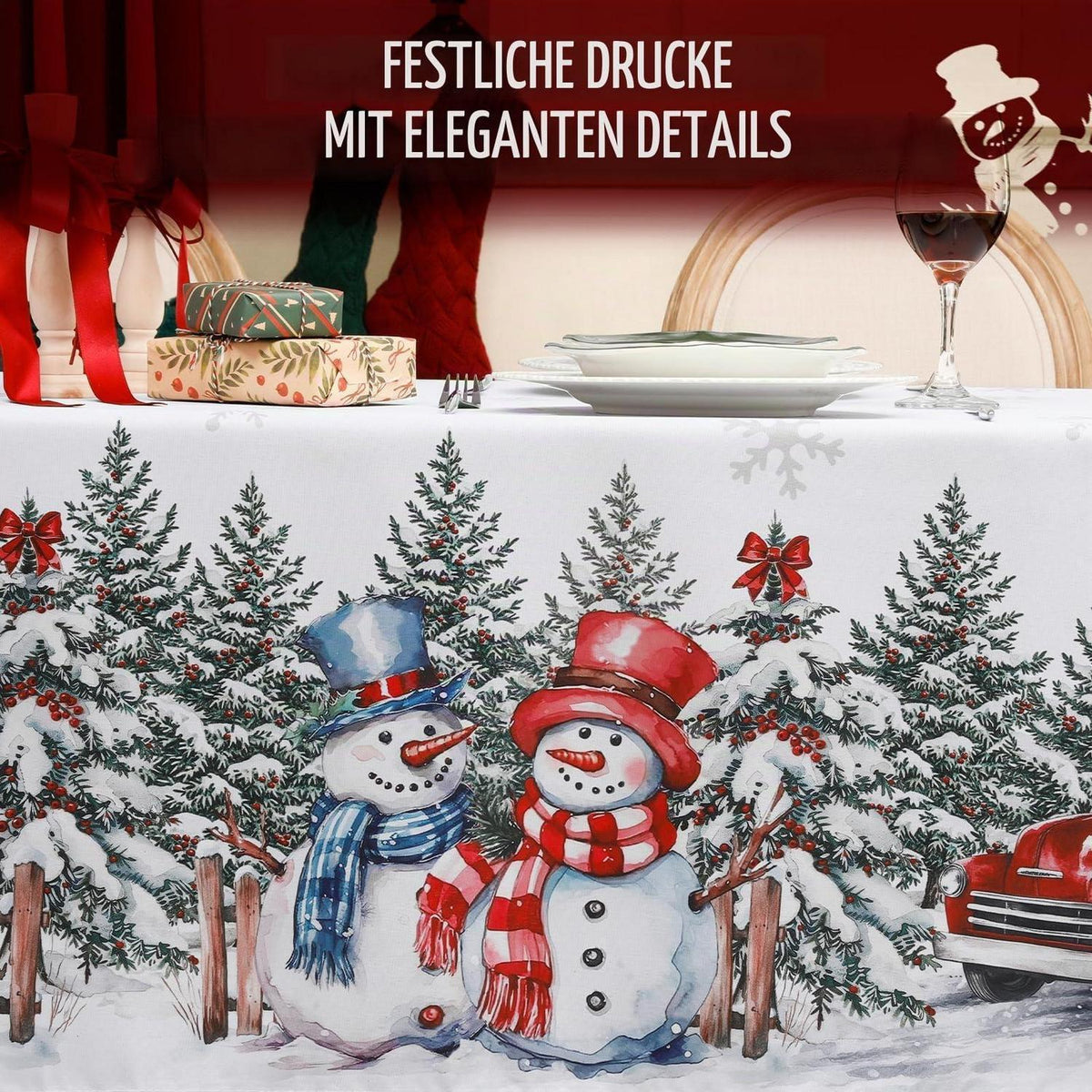 Weißes Weihnachtstischdecke 140x240 cm mit Schneeflocken Dekor