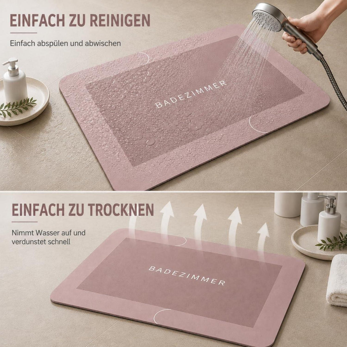 Rutschfeste Badematte Rosa – Saugfähig & Trocknend 50x80cm