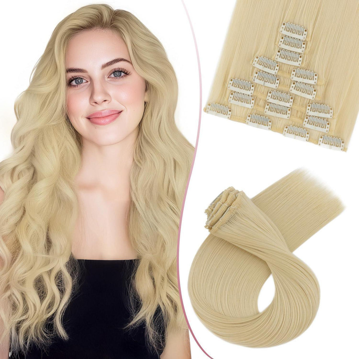 18 Zoll Clip-in Haarverlängerung Gerade #613 Bleichblond