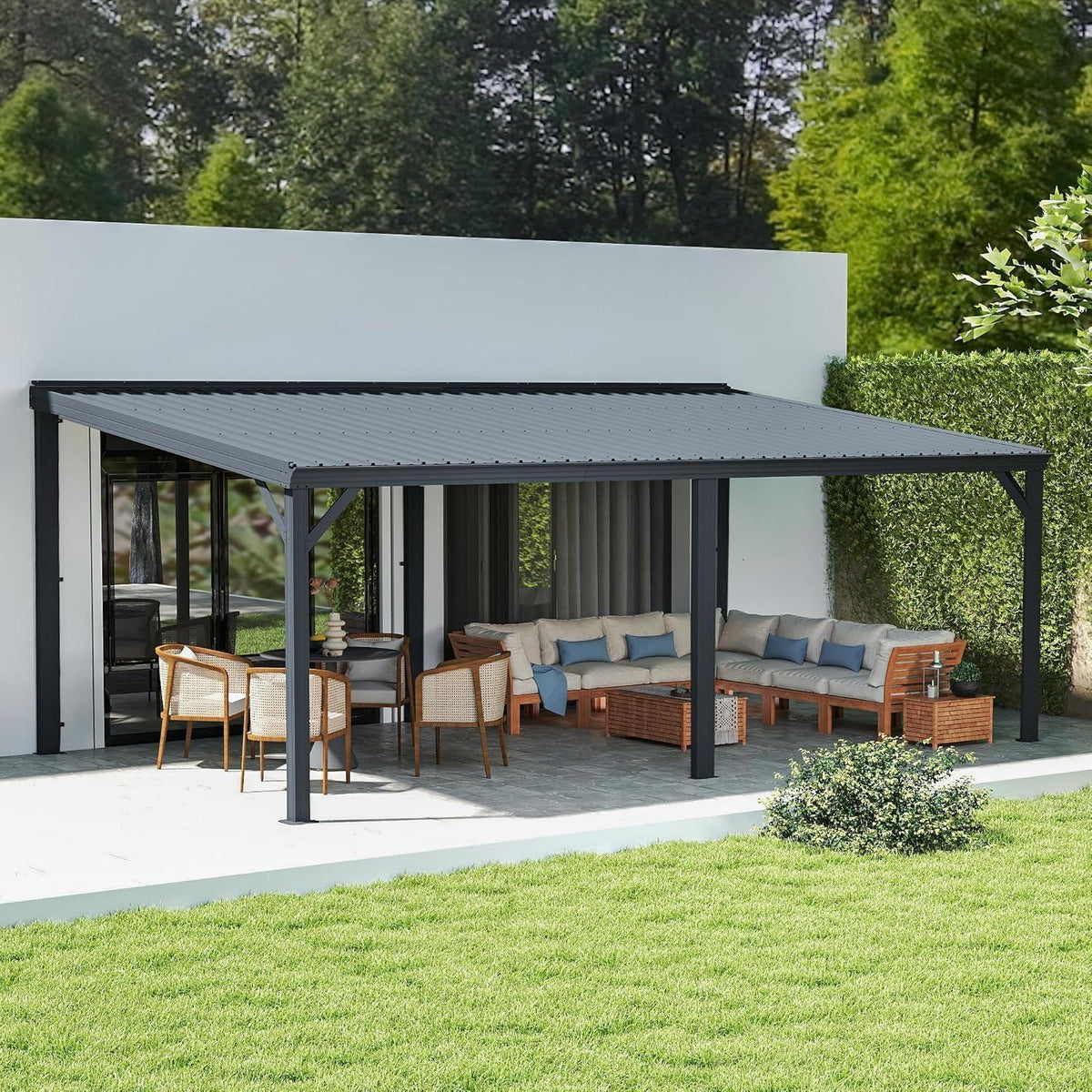 Wandmontierter Pavillon 3,6x6,1m – Terrassenüberdachung Grau