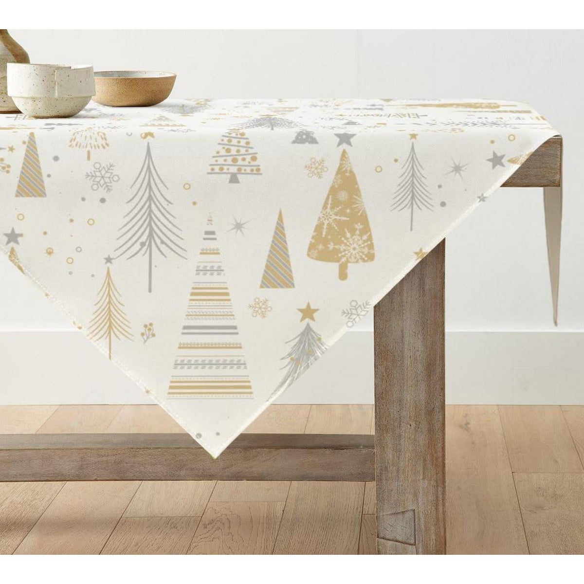 Boho Tischdecke Weiß Bäume Weihnachten 120x120 cm