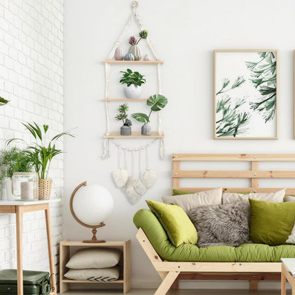 Wandregal Makramee Holz 3-Tier Boho Hängeregal Beige