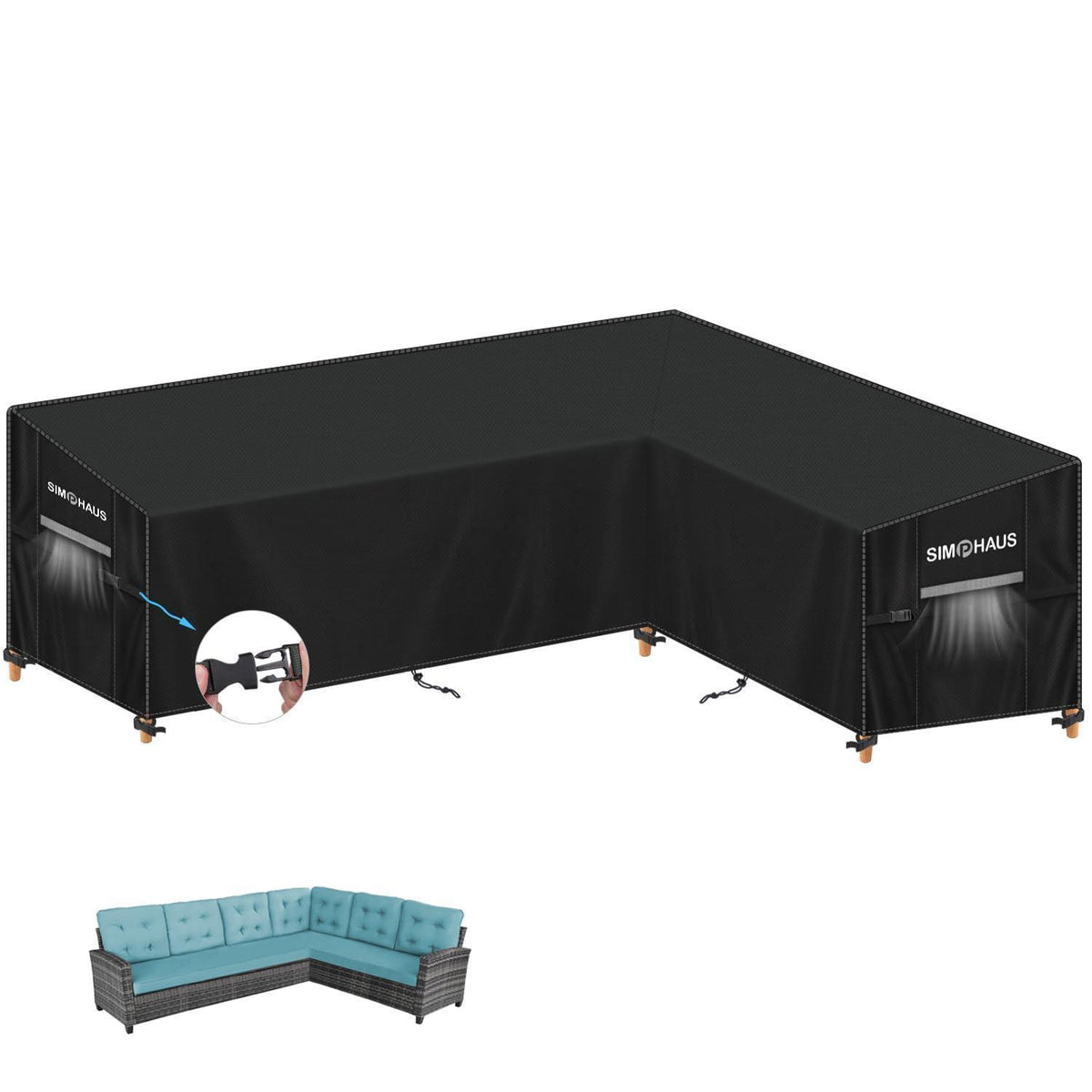 L-Form Gartenmöbel Abdeckung | Wasserfest & Windfest | 270x210x87x80/60cm