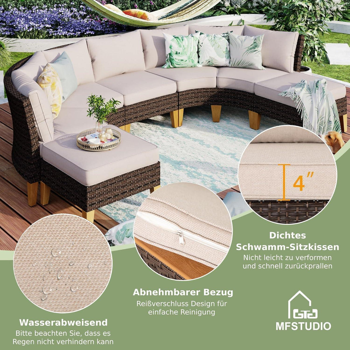 Polyrattan Lounge Set wetterfest, 20% dicker, wasserdichte Kissen