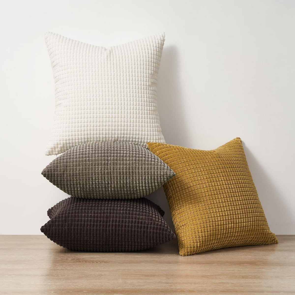 Boho Kissenbezüge 4er Set, Kordsamt, 40x40 cm Braun