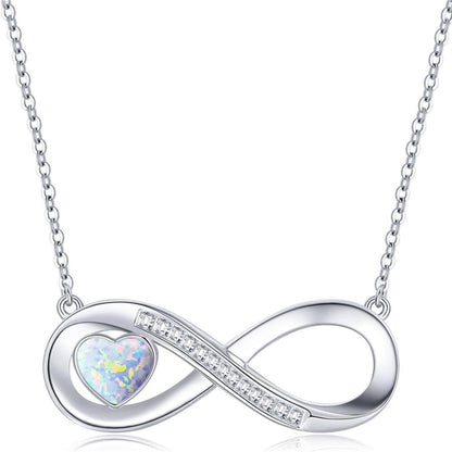 Silber Halskette Damen mit Infinity Herz & Geburtsstein Opal