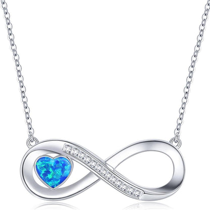 Silber Halskette Damen mit Infinity Herz & Geburtsstein Opal