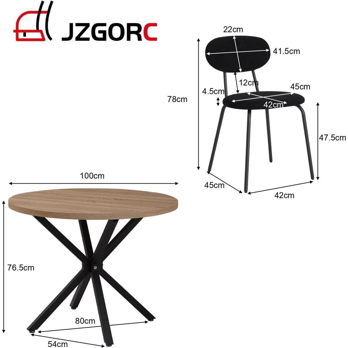 Runder Esstisch Set 100cm Holz + 6 Stapelbare Stühle