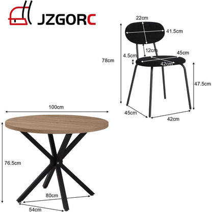 Runder Esstisch Set 100cm Holz + 6 Stapelbare Stühle