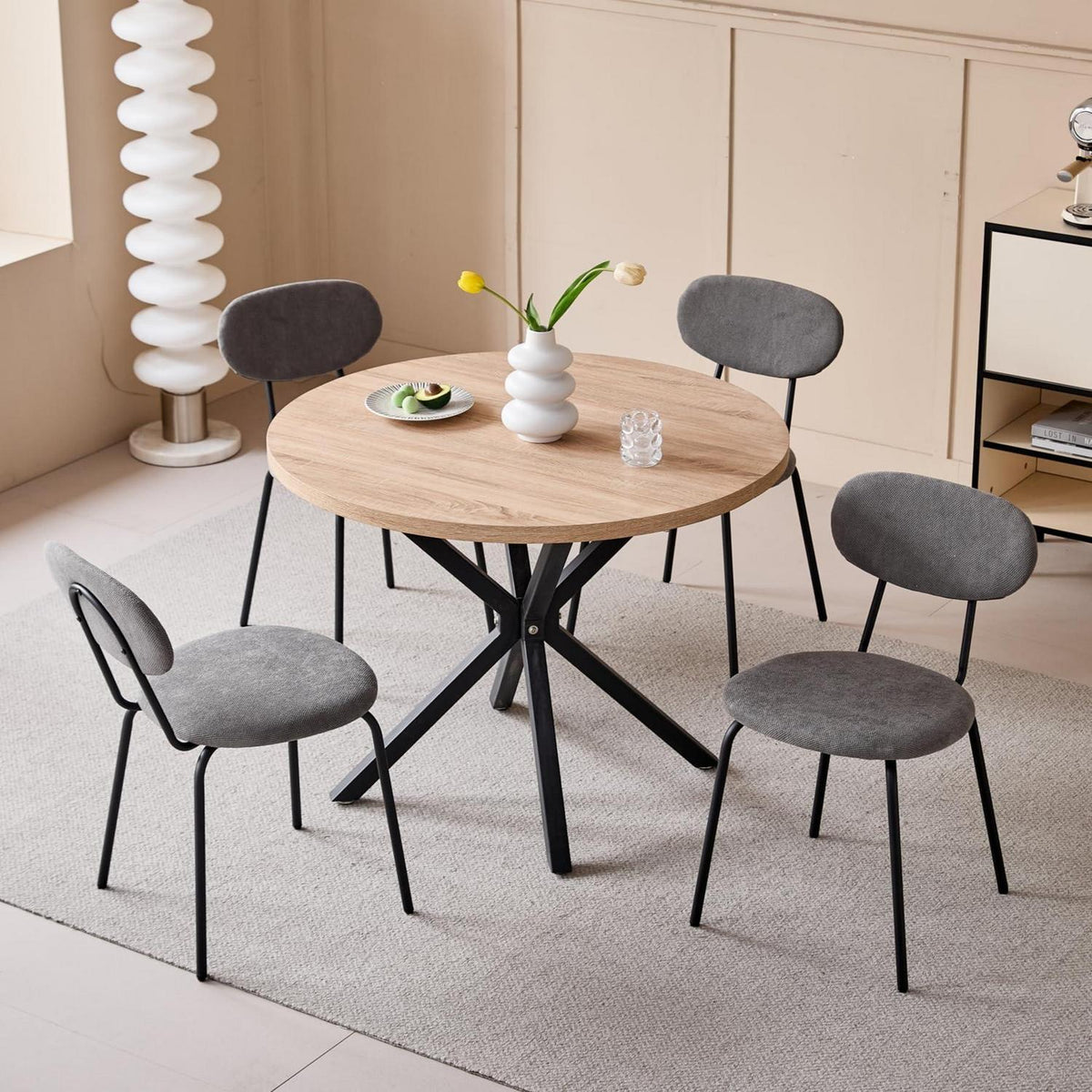 Runder Esstisch Set (100cm) mit 4 modernen Stapelstühlen