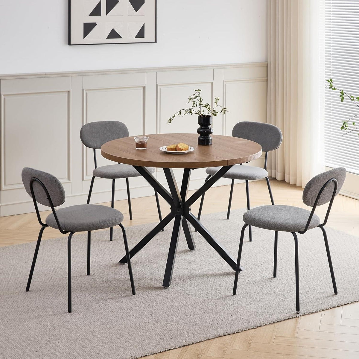 Runder Esstisch Set (100cm) mit 4 Stapelstühlen Dunkelgrau