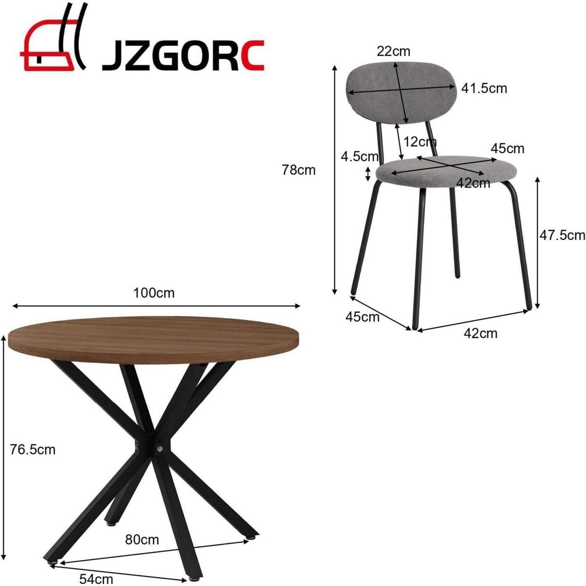 Runder Esstisch Set (100cm) mit 6 Stapelstühlen Dunkelgrau