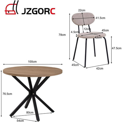 Runder Esstisch Set 100cm Holz + 6 Stapelbare Stühle Hell/Khaki