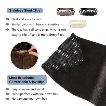 Echthaar Haarverlängerung Clip In – Natürliches Schwarz 55cm