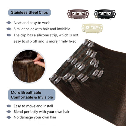 Clip-In Echthaarverlängerung Dunkelbraun 55cm - 120g