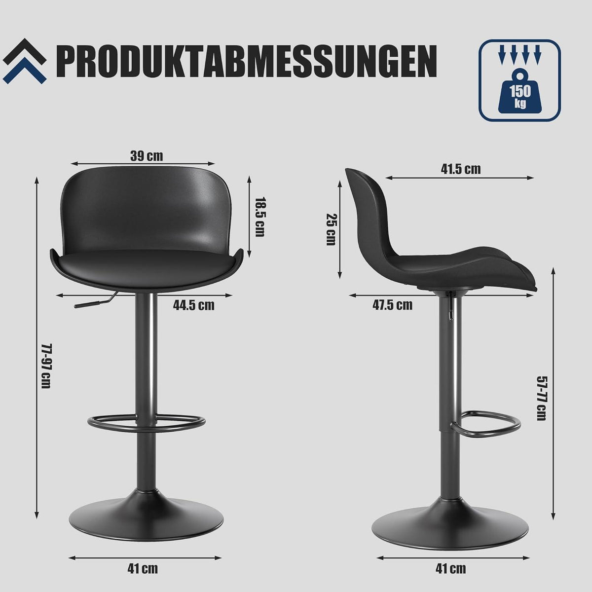Höhenverstellbarer Barhocker mit Fußstütze in Lederoptik