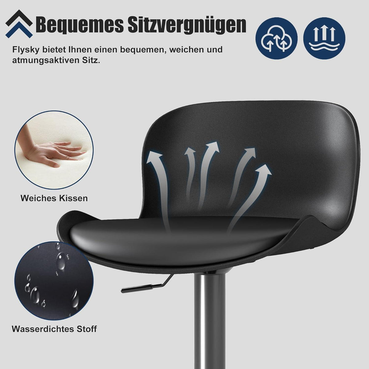 Höhenverstellbarer Barhocker 4er Set Schwarz mit Fußstütze
