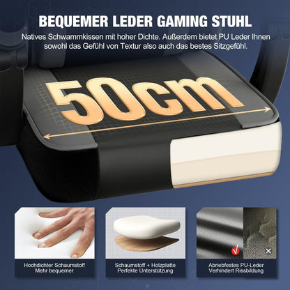 Ergonomischer Gaming Stuhl mit Fußstütze und Lendenkissen, Grau