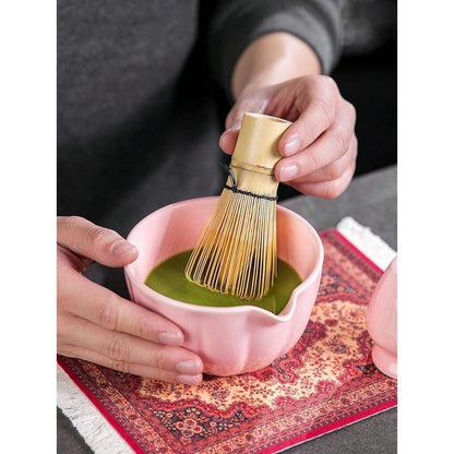 Matcha Set Premium 7-teilig mit Bambus Schneebesen & Rosa Etui