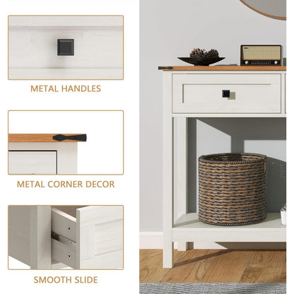 Landhaus Konsolentisch mit 2 Schubladen – Antikes Weiß