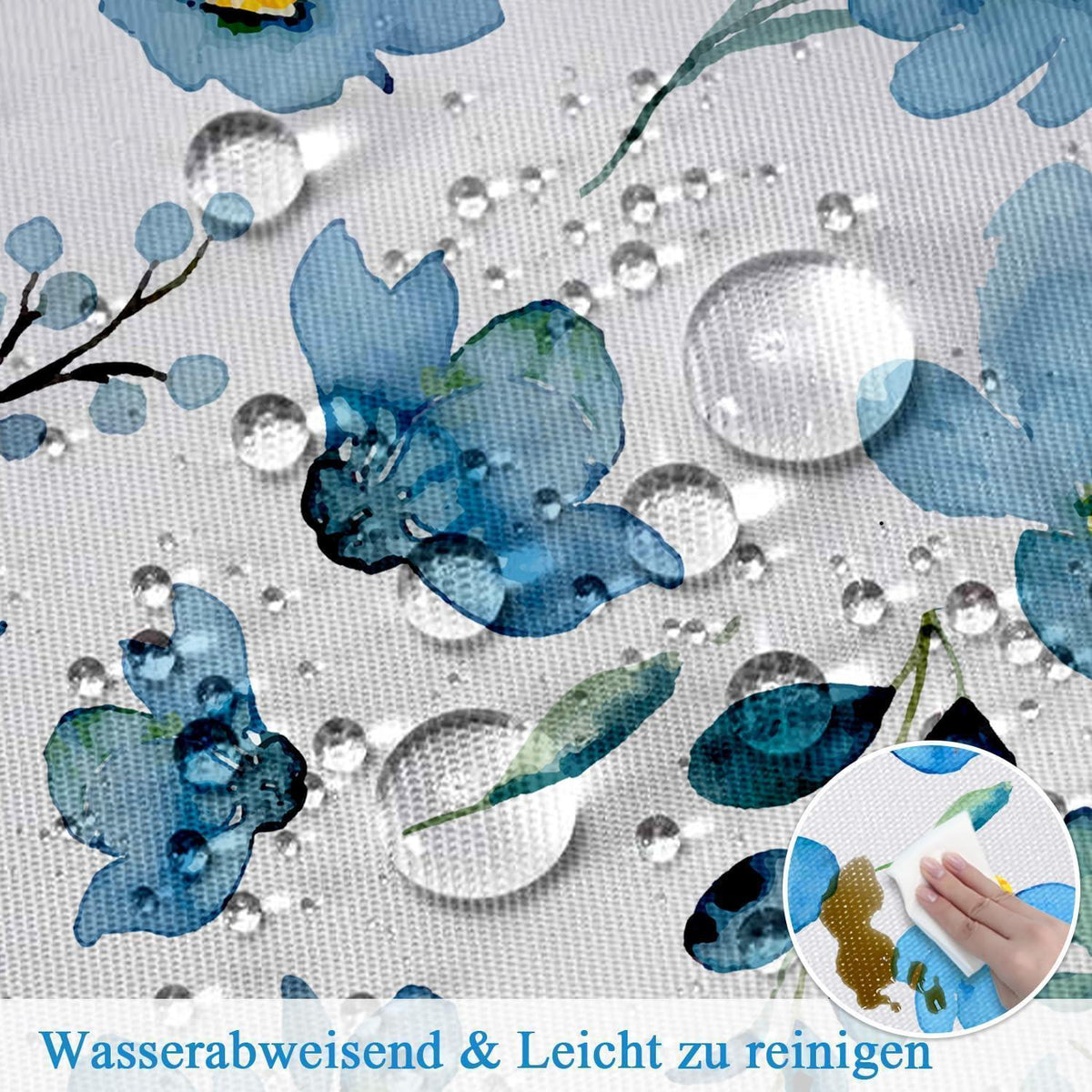 Abwaschbare Tischdecke Blau Blumendruck Rechteckig 140x180 cm