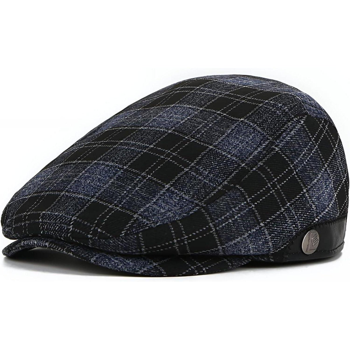 Verstellbare Herren Wintermütze mit Ohrenklappen - Blau Raster