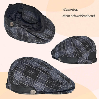 Verstellbare Herren Wintermütze mit Ohrenklappen - Blau Raster