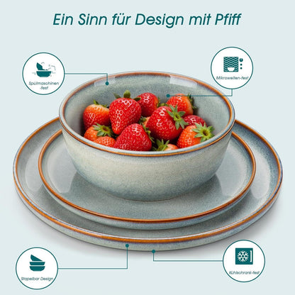 Tafelservice 18tlg. für 6 Personen, Steingut, Hellblau