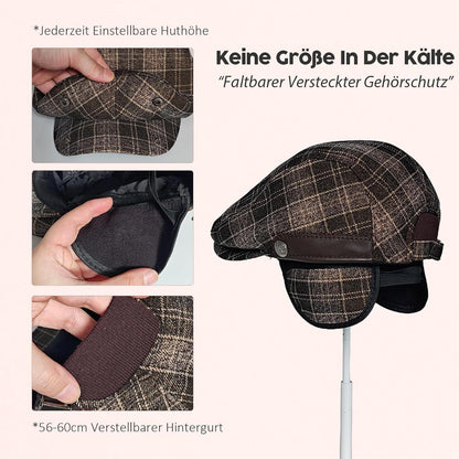 Verstellbare Herren Winter Mütze mit Ohrenklappen - Kaffee Raster