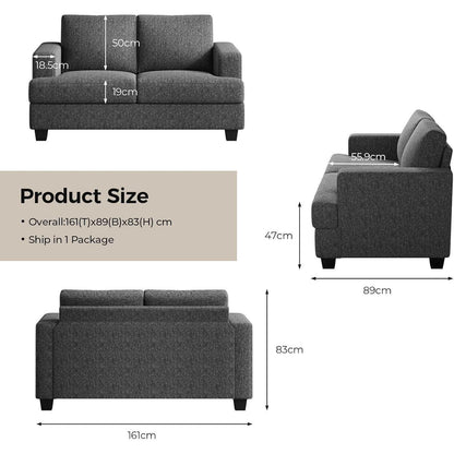 Kleines 2-Sitzer Sofa Grau – Modernes Wohnzimmer Sofa mit Leinenstoff