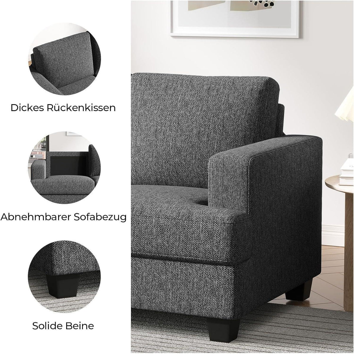 Kleines 2-Sitzer Sofa Grau – Modernes Wohnzimmer Sofa mit Leinenstoff