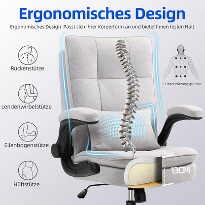 Ergonomischer Bürostuhl mit hoher Rückenlehne und Wippfunktion, Grau