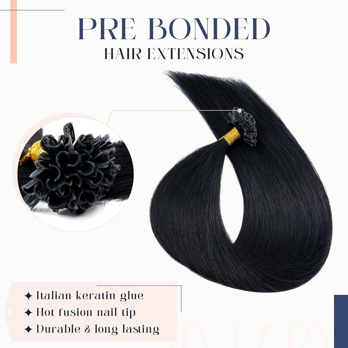 Echthaar Extensions Bondings Schwarz 60cm - 50 Strähnen