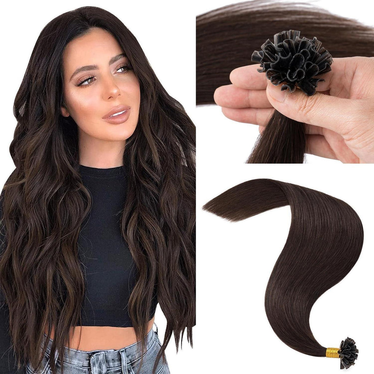 Echthaar Extensions Bondings Dunkelbraun 60cm - 50 Strähnen