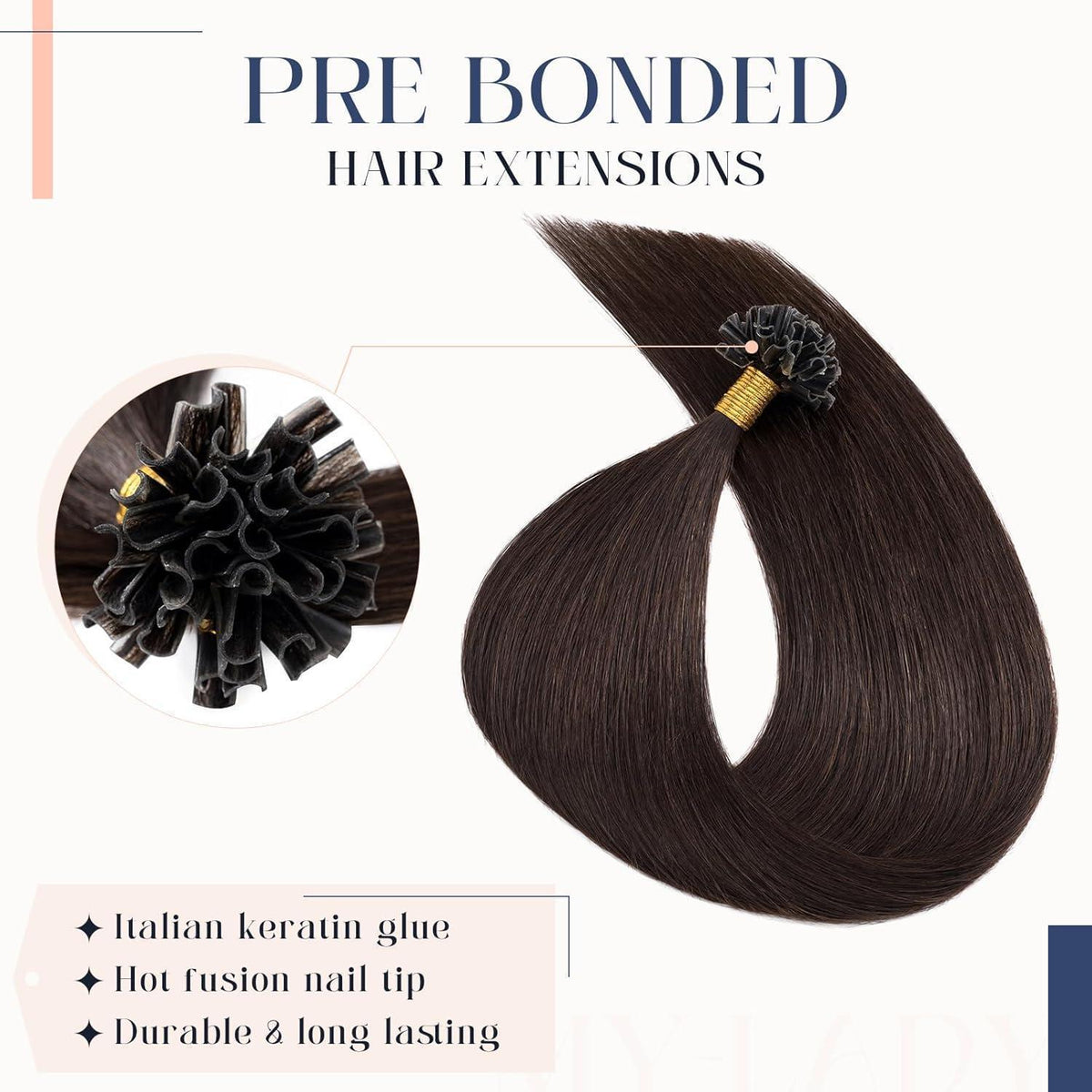 Echthaar Extensions Bondings Dunkelbraun 60cm - 50 Strähnen