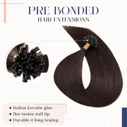 Echthaar Extensions Bondings Dunkelbraun 60cm - 50 Strähnen