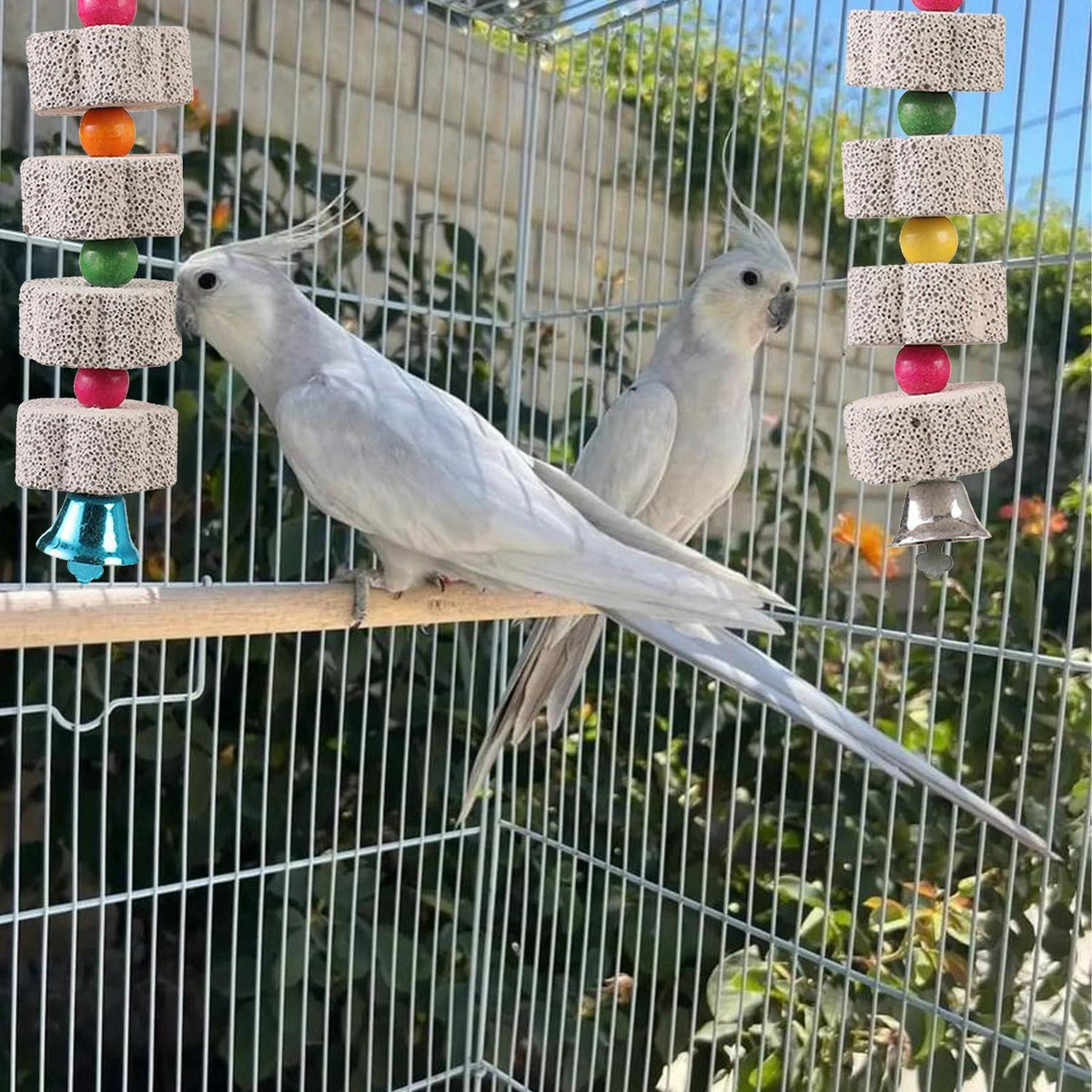 3x Vogel Kauspielzeug mit Schleifstein & Glocke