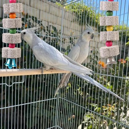 3x Vogel Kauspielzeug mit Schleifstein & Glocke