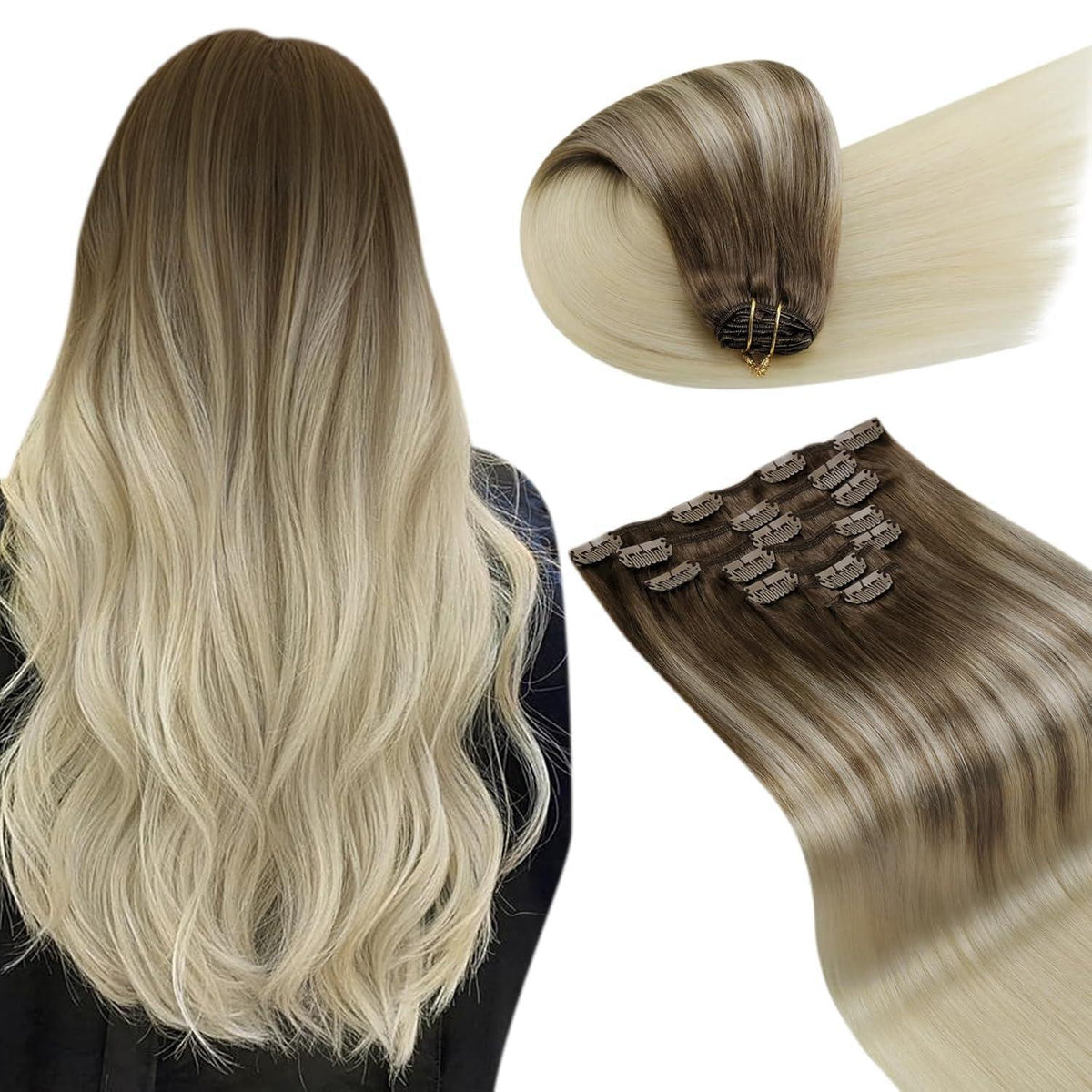 Echthaar Clip-Ins Ombre Braun Hellblond 35cm